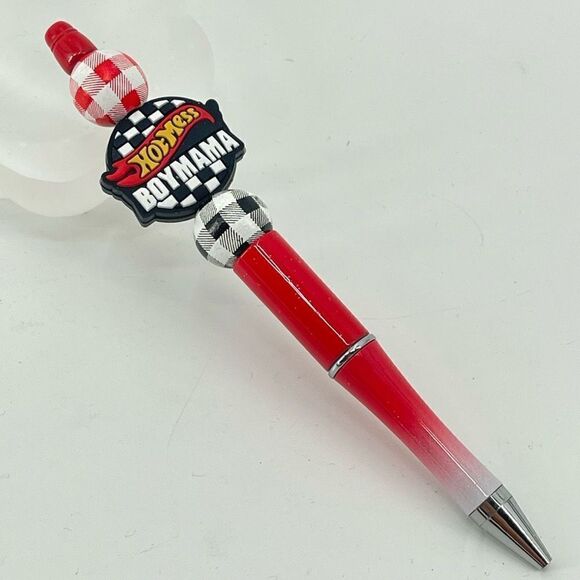 Hot Mess Boy Mama checker checkered flag pen handmade NEW red white black green - Picture 4 of 6